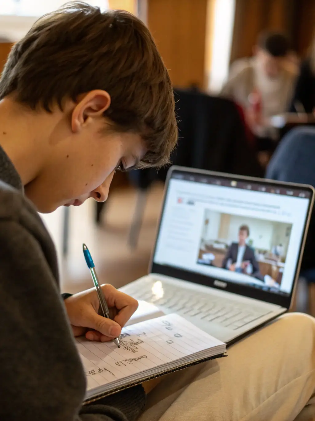 A participant actively taking notes during a Behestway webinar session on building passive income streams.